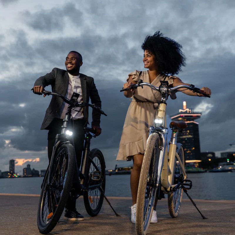 ADO Air 28 - Step Through All-Rounder Urban Electric Bike - 2 Bikes Outside