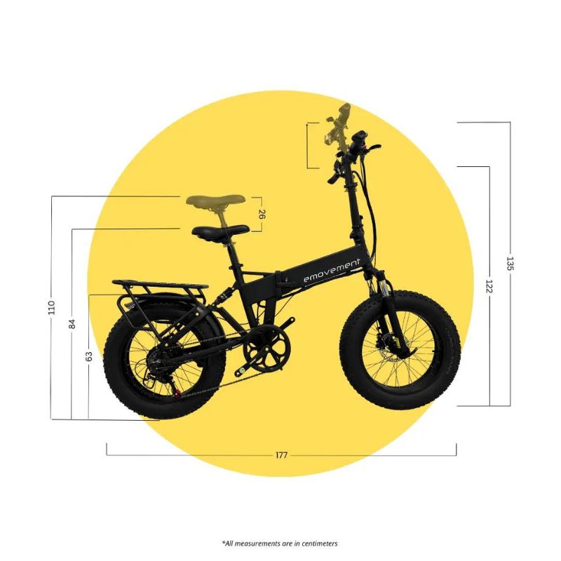 E-Movement Panther v4.2 - Folding Electric Bike - Dimensions