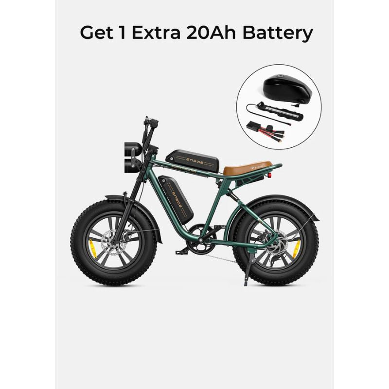 Engwe M20 - Fat Tyre Off-road Electric Bike - Green Extra Battery