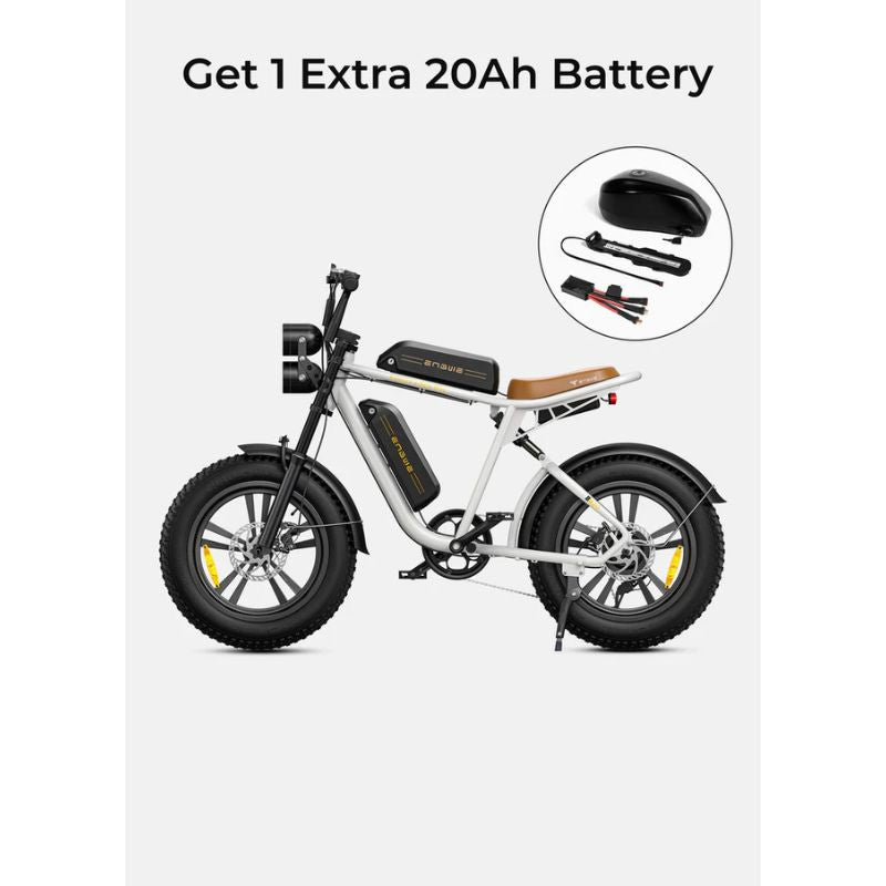 Engwe M20 - Fat Tyre Off-road Electric Bike - White Extra Battery