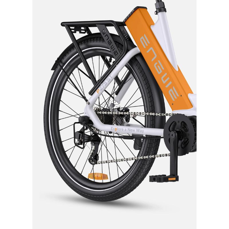 Engwe P275 ST - Step-Through Electric Bike - White Orange Rear Wheel