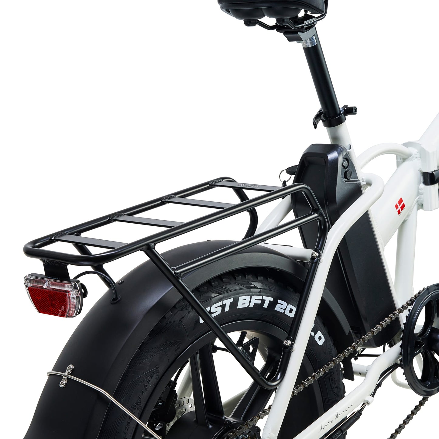 Hygge Vester (2024) - Foldable Electric Bike - Vester White Rear Carrier Tray and Rear Light