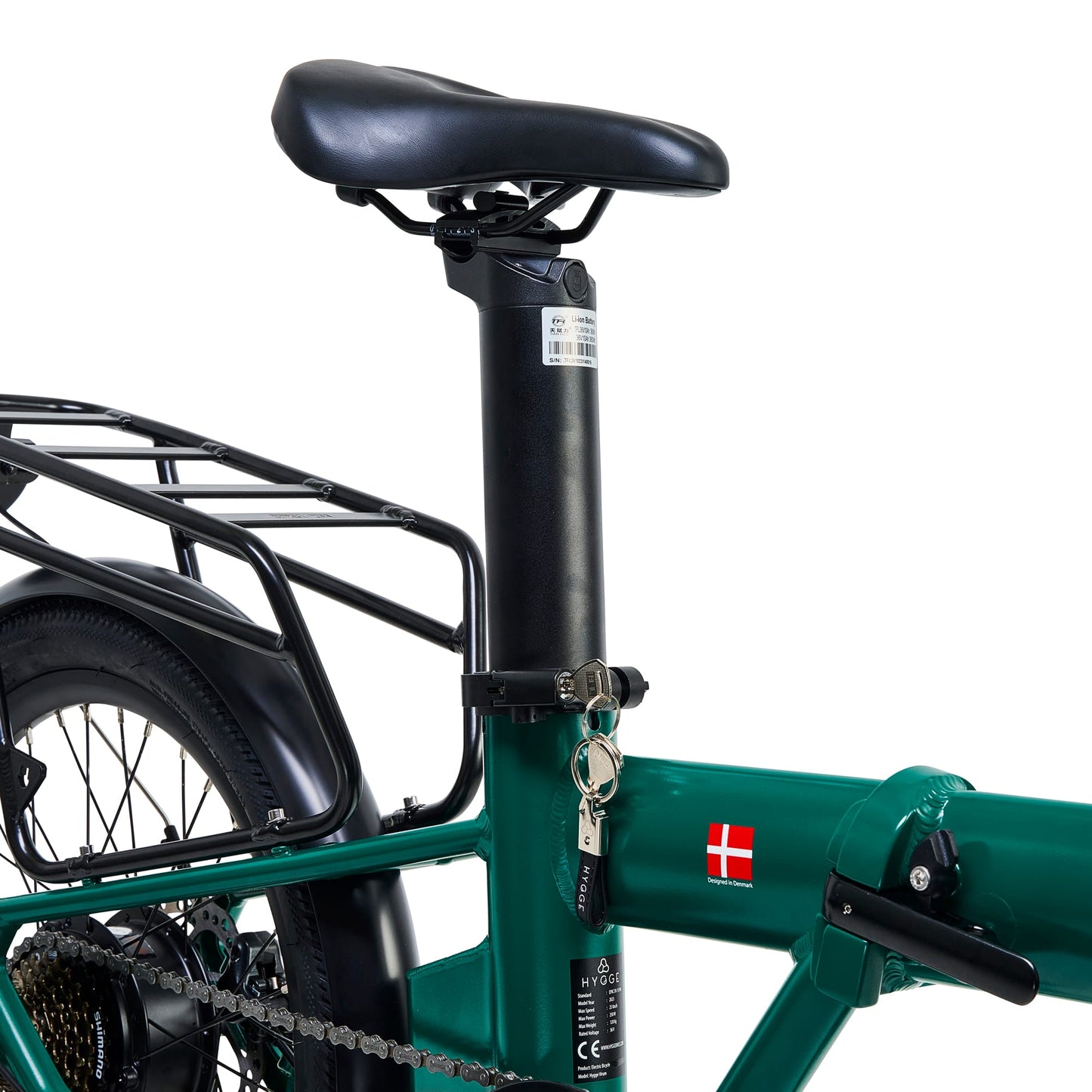 Hygge Virum - Foldable Electric Bike - Green - Centre Shot - Battery