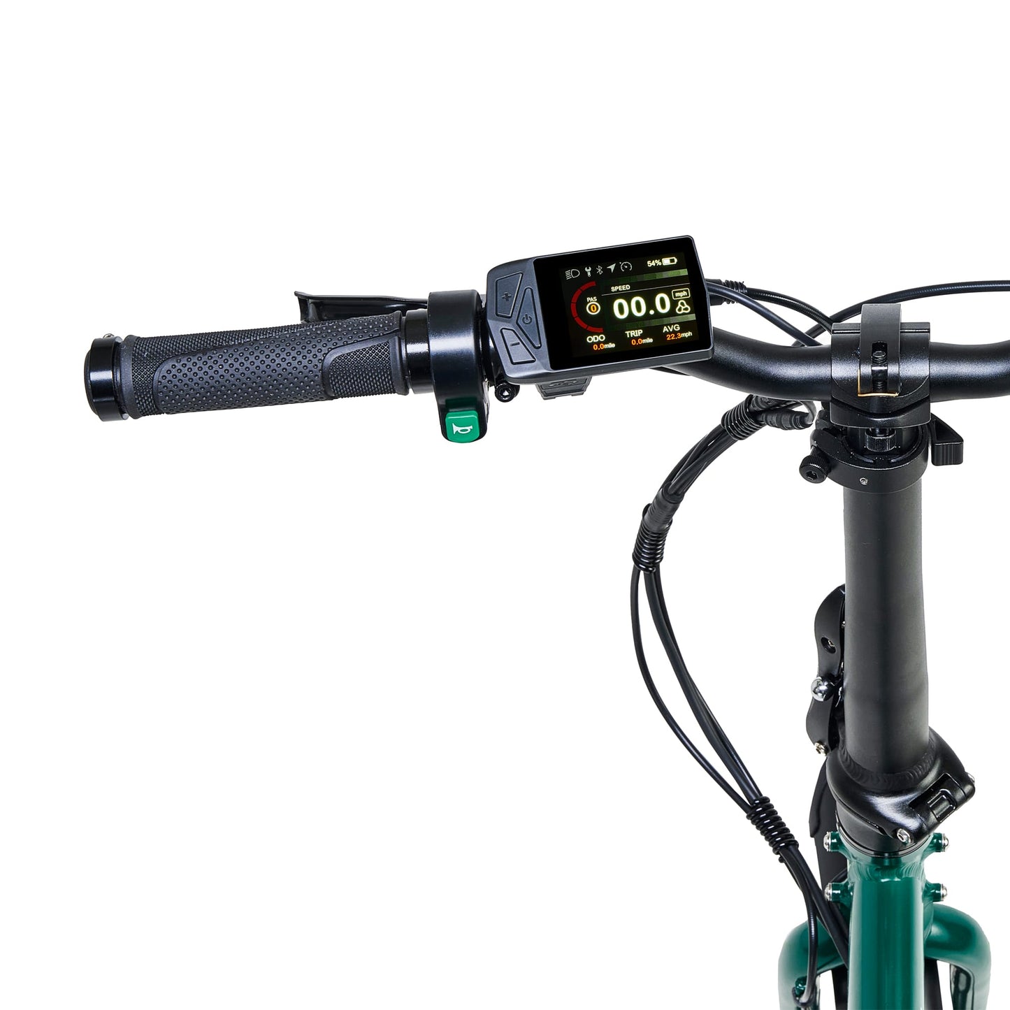 Hygge Virum - Foldable Electric Bike - Green - Rider View Shot And Handlebar
