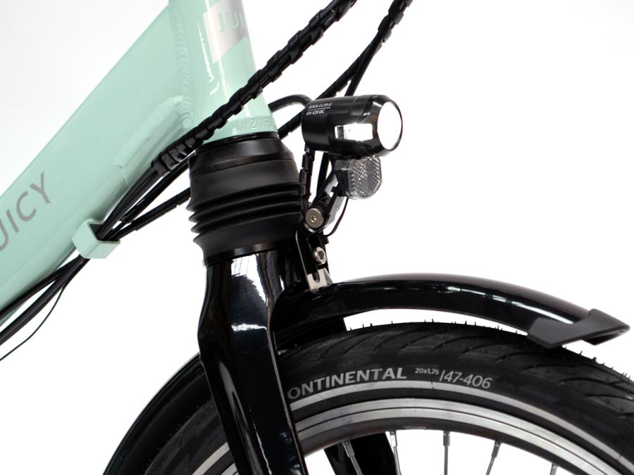 Juicy Bike Compact Plus Electric Bike - Blue - Front wheel and light