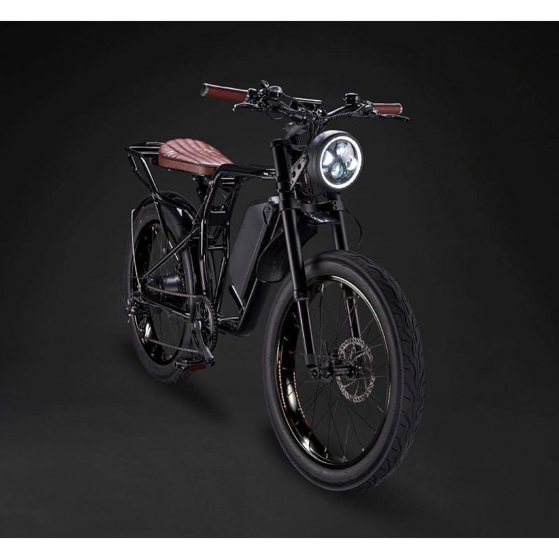 Rocket GTS Cruiser - Cruiser Electric Bike - Black Frame - Black Rim - Brown Trim
