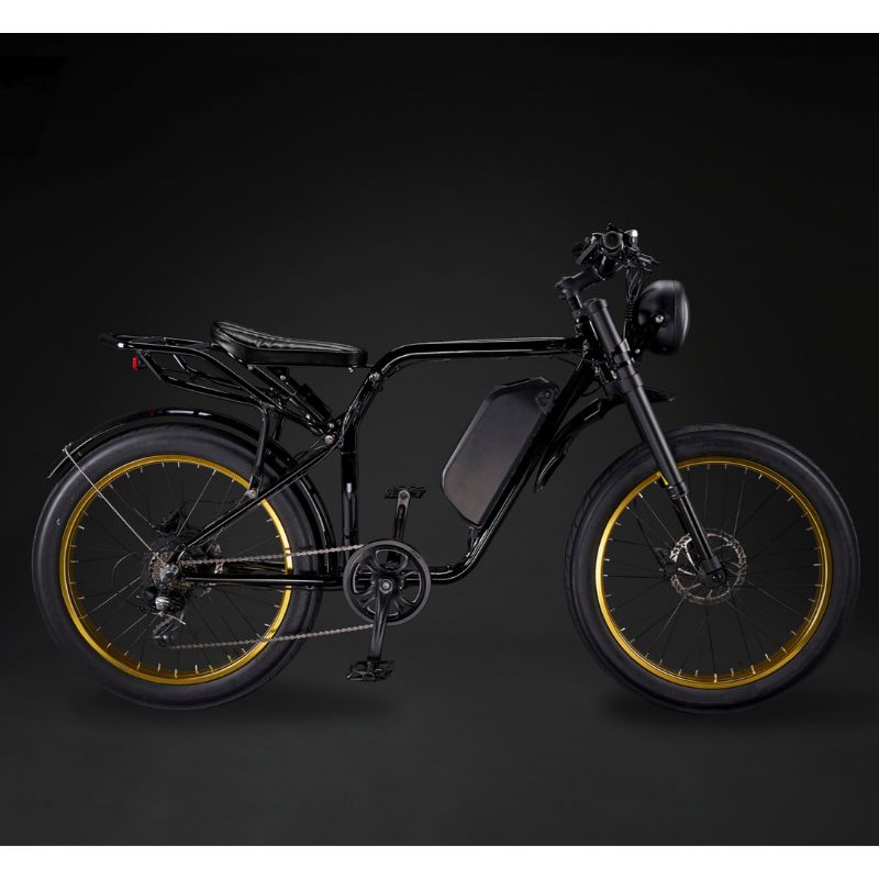 Rocket GTS Cruiser - Cruiser Electric Bike - Black Frame - Gold Rim - Black Trim