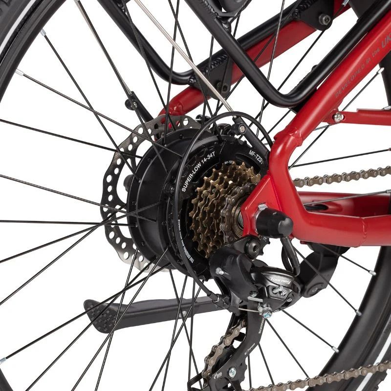 Wisper 705 24″ Step Through Electric Bike - Red Gears - E-Bikes Express