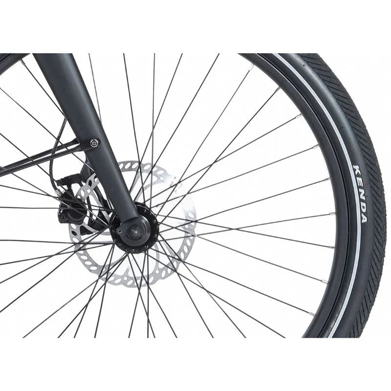 Wisper Tailwind Comfort Crossbar Electric Bike - Front Wheel - E-Bikes Express