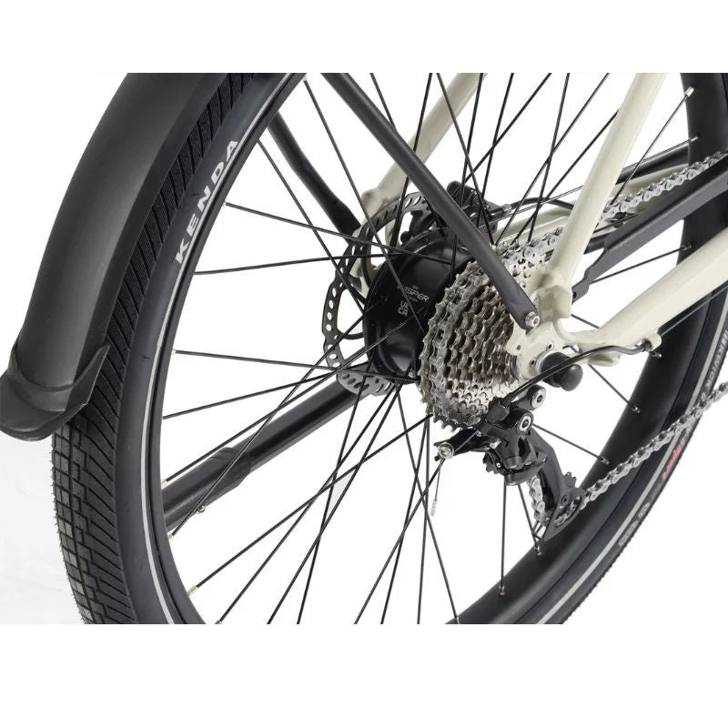 Wisper Tailwind Comfort Crossbar Electric Bike - Rear Wheel - E-Bikes Express