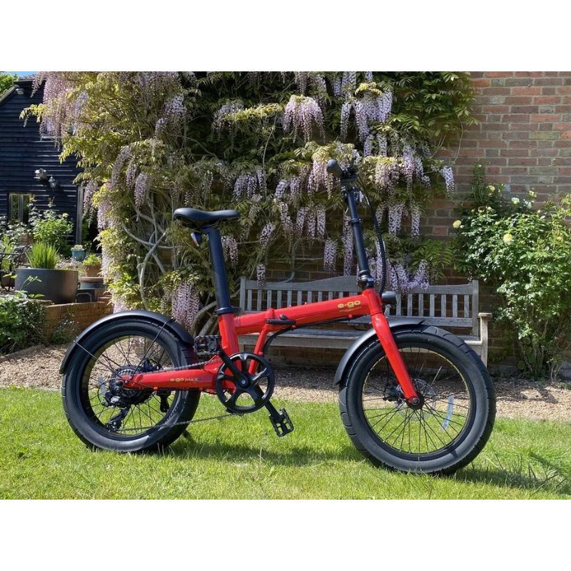 E-Go Max+ - Fat Tyre Folding Electric Bike - Red Outside Shot