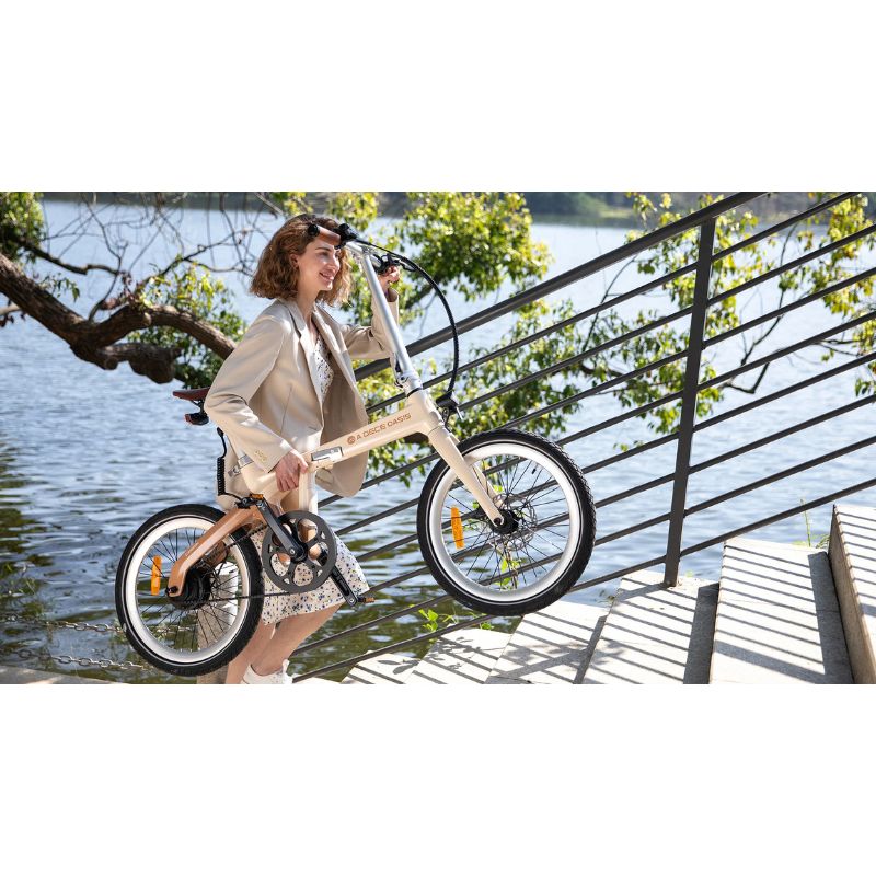 ADO Air Carbon - The Lightest Carbon Folding E-Bike - Latte Outside Shot